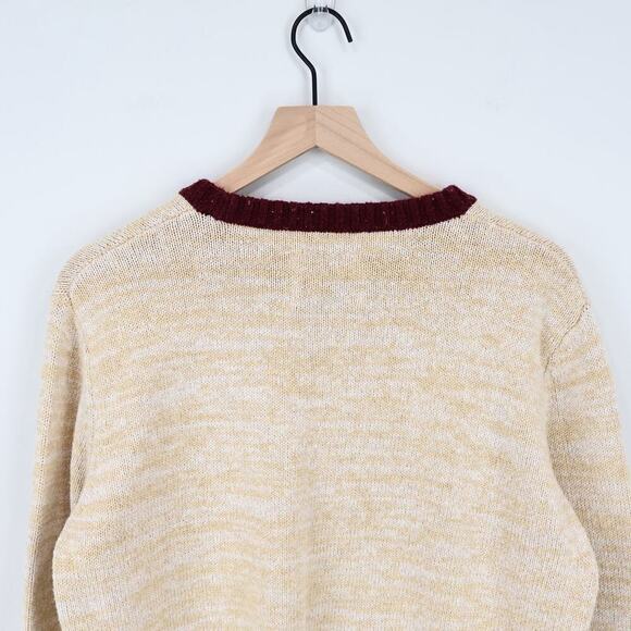 American Eagle Oversized Knit AE Logo Sweater Size M/L Ivory Maroon NWOT - Picture 6 of 6